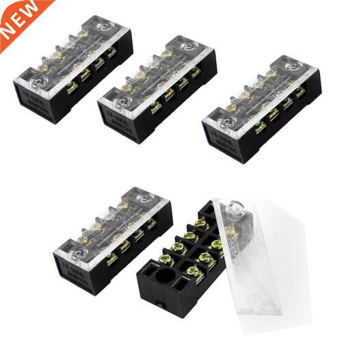 5 Pcs Dual Row 4 Position Covered Screw Terminal Block Strip