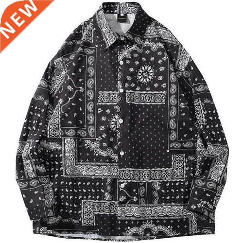 Vintage Cashew Flowers Shirt Men 2021 New Japanese Style Lon