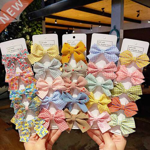 5PCS/Set New Girls Cute Plaid Print Star Hairpins For Kids C