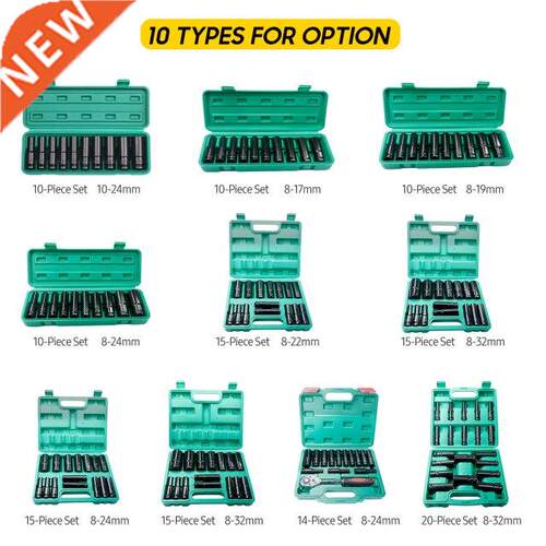 1/2Inch Drive Hex Impact Socket Set 20-10pcs Deep Socket Met