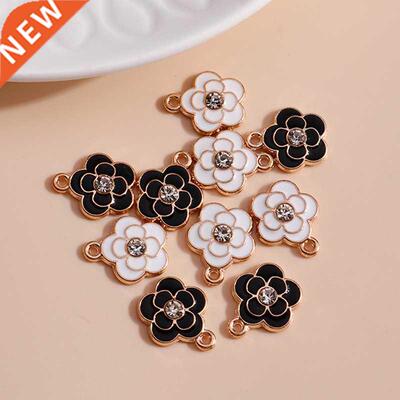 10pcs/lot 1*16mm Enamel Crystal Flower Charms  for Neckl