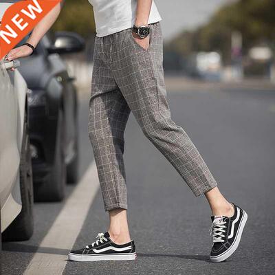 2020 Casual Ankle-Length Plaid Pants Men Trousers Hip Hop Jo