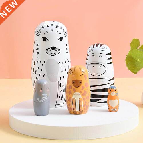 1 set Leopard Matryoshka Dolls Baby Wooden Toy Hand-painted
