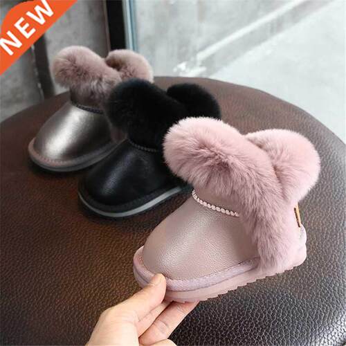 2022 New Winter Girls Boots Leather Princess Warm Plush Cott