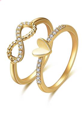 Heart Ring Stainless Steel Gold Plated Fade Set Diamond Enga