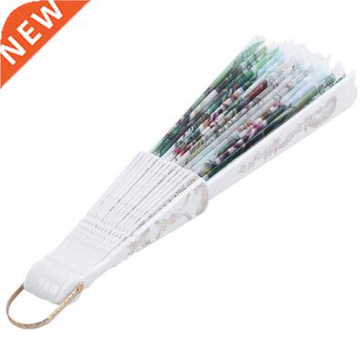 Hollow Out Rib Peony Print Lace Trim Folding Fabric Hand Fan