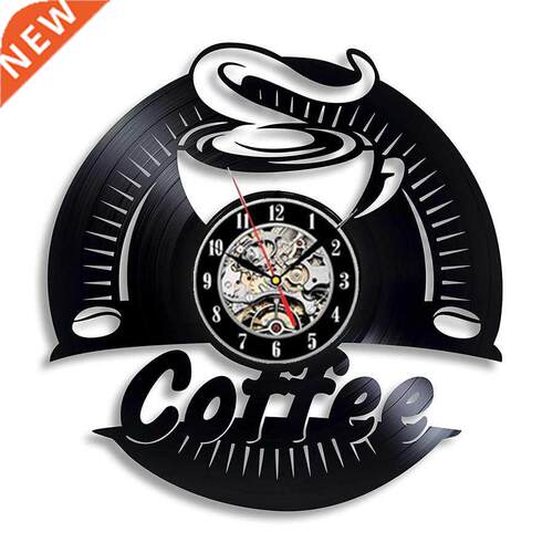 Coffee Vinyl Record Wall Clock Modern Design Vintage D Deco