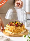 Cover with Tray Plate Fruit Display Glass Wooden Cake Lid