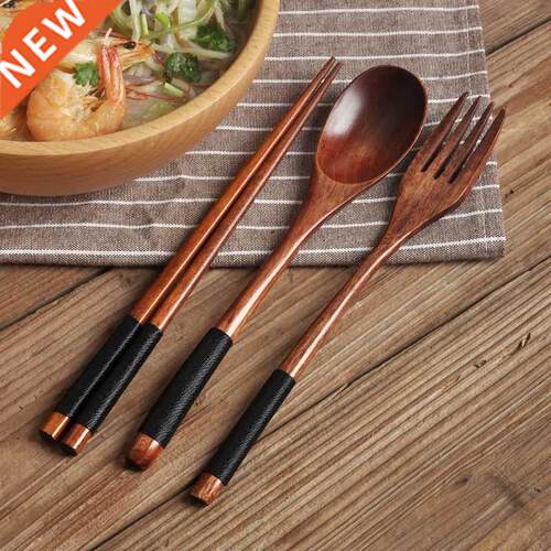 Wooden Tableware Fork Spoon Chopsticks 3-piece Set Korean
