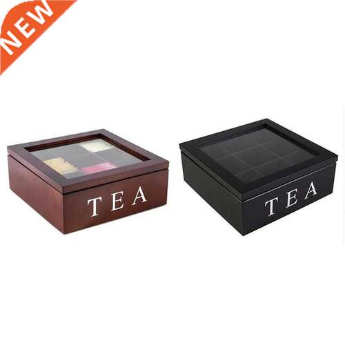 Wooden 9 Grids Tea Box Tea Bags Container Storage Box
