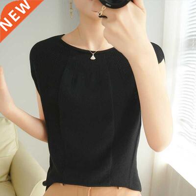 100% Cotton Knitted Short-Sleeved Women's T-Shirt Round Neck