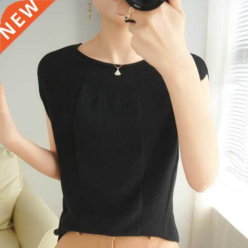 100% Cotton Knitted Short-Sleeved Women's T-Shirt Round Neck