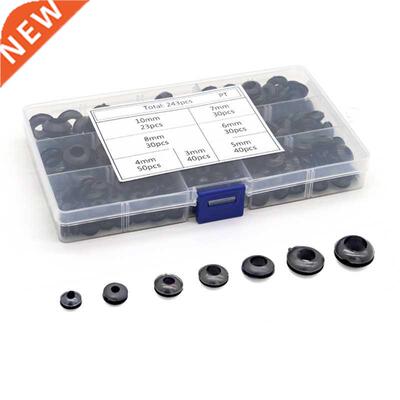 243Pcs/box Rubber Grommet Gasket Kits for Wire Cable Black A