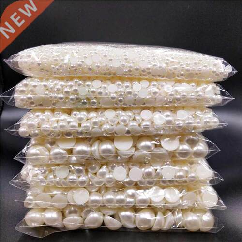 3-16mm Half Round Acrylic White Ivory Imitation Pearl Flatba