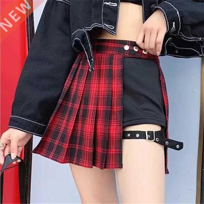 All Match Women Short Skirt Fashion Tartan Red Pleated Skirt