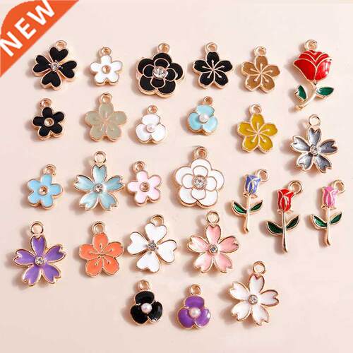 10pcs Enamel Flowers Charms Cute Rose Sakaru Charms Pendants