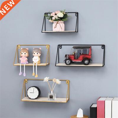 Modern Wall Shelf Wall Mounted Wood Iron Nail Free Wall