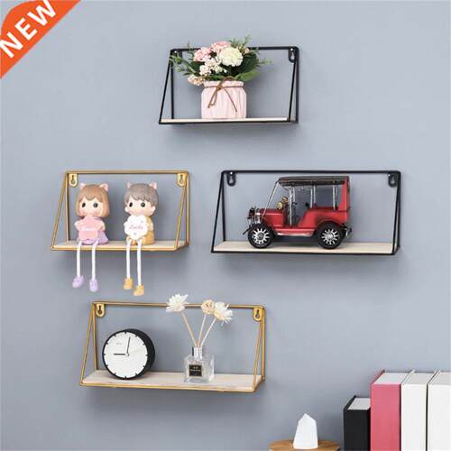 Modern Wall Shelf Wall Mounted Wood Iron Nail Free Wall