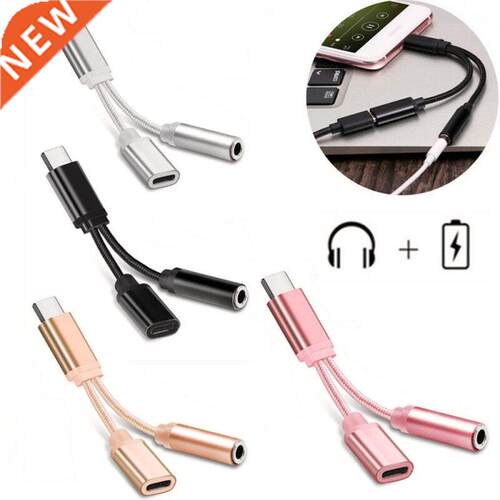 Braided Type C To 3.5 Mm Charger 2 In 1 Type C 3.5mm Aux Aud