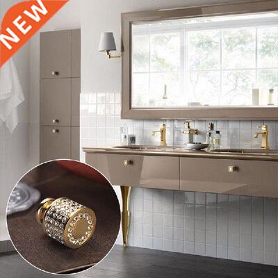 1PC Wardrobe Cabinet Door Knobs Round Gold Crystal Door