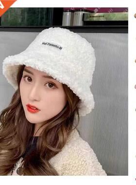Lamb Faux Fur Bucket Hat Winter Warm Plush Velvet Hats for W