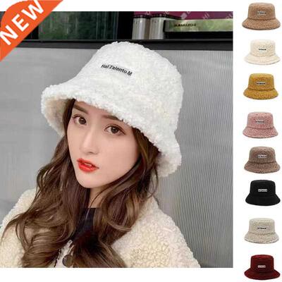 Lamb Faux Fur Bucket Hat Winter Warm Plush Velvet Hats for W