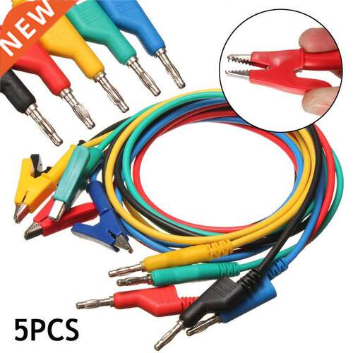 New 5Pcs 1M 4mm Silicone Banana Plug to Crocodile Alligator