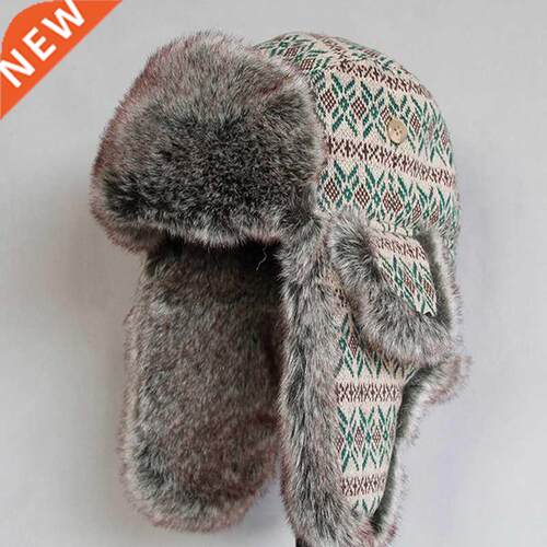 Winter Russian Bomber Hat Women Men Trapper Snow Caps with