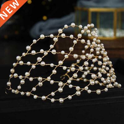 Baroque Vintage Gold Pearl Mesh Hairband Headpiece Handmade