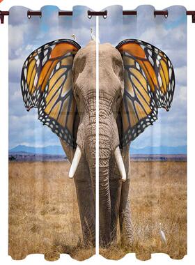 Elephant Butterfly Ears Abstract Window Curtains Kitchen