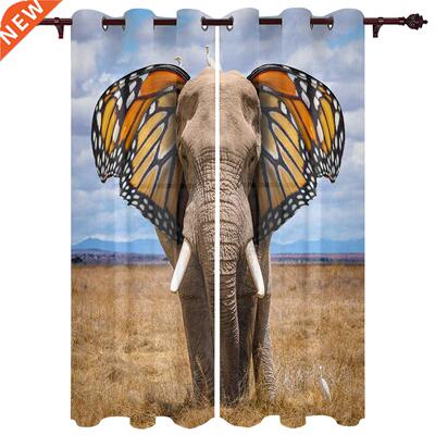 Elephant Butterfly Ears Abstract Window Curtains Kitchen