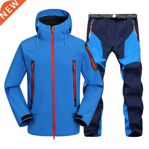2pc Mens Waterproof Hiking suits Softshell Fleece Jackets an