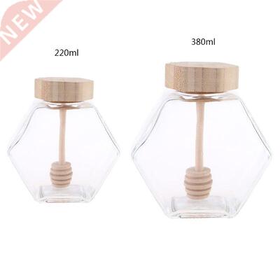 220ML/380ML Hexagonal Glass Honey ottle with Wooden