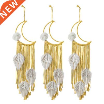 3 Pack Boho Moon Macrame Wall Hanging Leaves Woven Tapestry