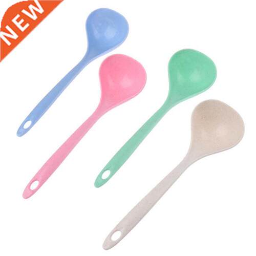 1Pc Tableware Wheat Straw Rice Ladle Long Handle Soup Spoon