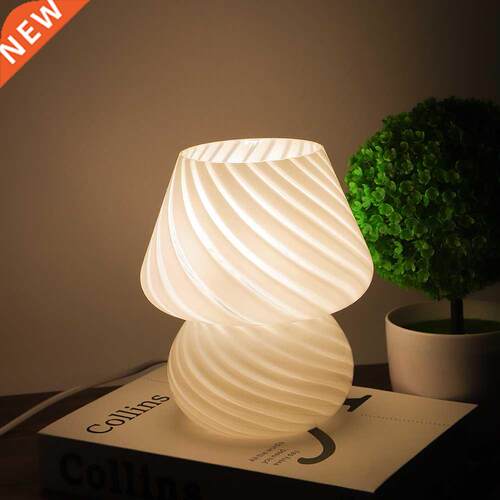 Striped Glass Mushroom Table Lamp Household Bedroom Bedside