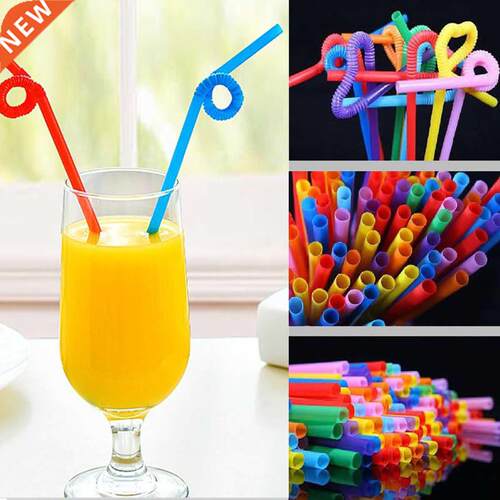 100Pcs Extra Long Flexible Plastic Drinking Straws Grade