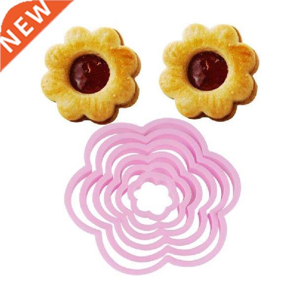 6pcs/set Pink Plum Flower Cookie Cutter Plunger Cake Mold
