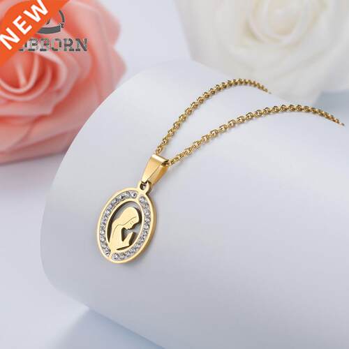 HOBBORN Trendy Women Men Religious Necklace Stainless Steel