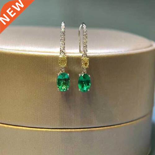 Natural Emerald Gemstone Round Drop Earrings Real 925 Silver