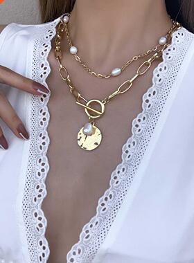 AENSOA Punk Hip Hop Shell Pendant Necklace Retro Chunky Wome