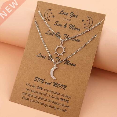 Charm Moon Sun Couple Necklace Stainless Steel Hollow Butter