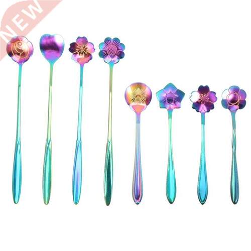 8Pcs Flower Spoon Set, 2 Different Size Colorful Stainless S