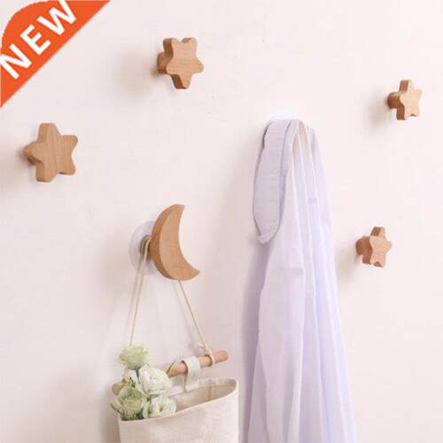 1PC Room Decorative Hooks Wood Wall Hooks Star Moon Shape Ke