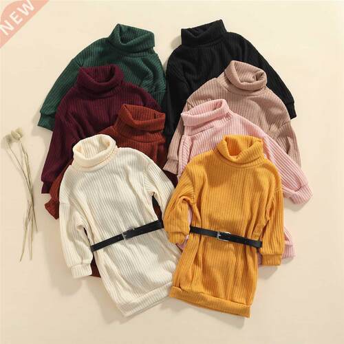 FOCUSNORM 8 Colors Autumn Kids Girls Sweater Dress With Belt