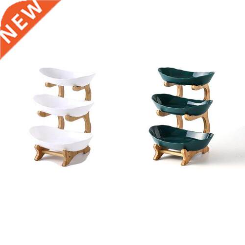 3 Tiers Fruit Plate With Wood Holder Snacks Candy Plate Kitc