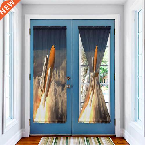 Rocket Flame Sky Clouds Door Curtains Decor Home Bedroom