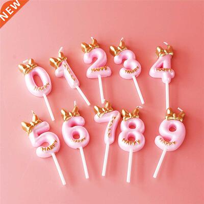 Birthday Candles Numeral Candles with Bowknot/Hat, Happy