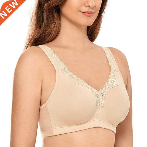 Wire free Non Padded Lace Trim Plus Size Wirefree Cotton Bra