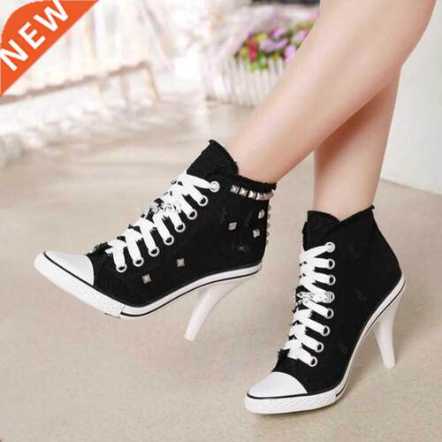 Women Shoes Denim High Heels Rivets Shoes Fashion Shoe Lace